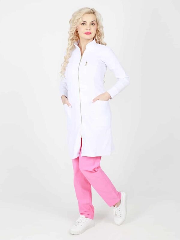 Apron Dress for Women | Long Doctor Blazer with Golden Zip | Stretchable