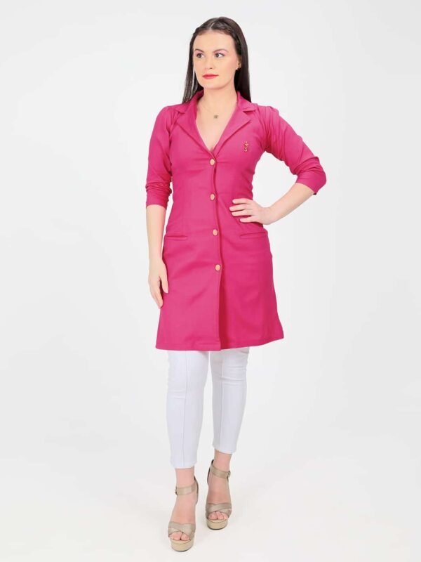 Doctor Apron/Overcoat for Women in Hot Pink and Golden Buttons | Stretchable